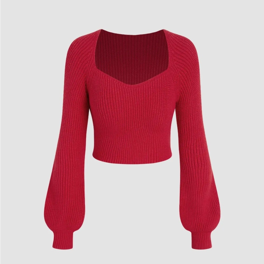 Red Knit Long Sleeve Cropped Sweater